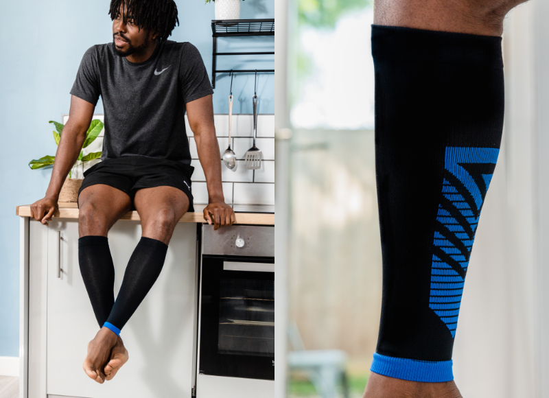 Athlete recovers in the new Riixo Calf Sleeves